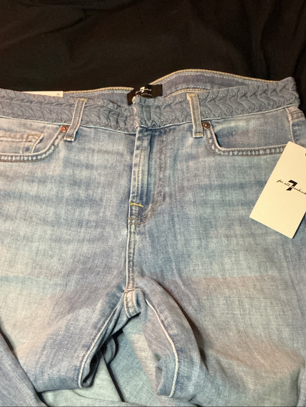 7 For All Mankind Light Blue Braided-Waist Skinny Jeans